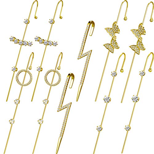 10 Pieces Ear Cuff Wrap Crawler Hook Earrings Gold Simple Crawler Earrings Rhinestone Butterfly Ear Climber Earring Piercing Hook for Women Christmas Valentine's Day