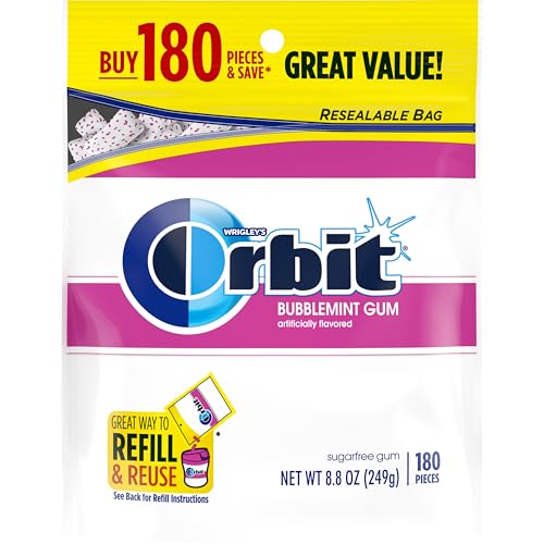 ORBIT Gum Bubblemint Sugar Free Chewing Gum Refill Bulk Pack, 180 Ct Bag