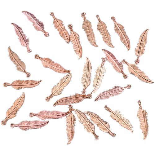 ALIMITOPIA 100pcs Alloy Feather Charms Pendants Easter Angel Wing Feather Dangle Charm for DIY Crafting Bracelet Necklace Jewelry Making Findings Accessory (Rose gold)