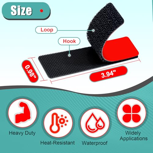 Image of Heavy Duty Hook and Loop Strips - 15 Sets, Waterproof & Heat Resistant, 0.98 inch x 3.94 inch, Self-Adhesive for Cushions, Pictures, Indoor /Outdoor Use