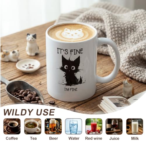 Taza de cerámica negra con gato 12 oz miniatura 5