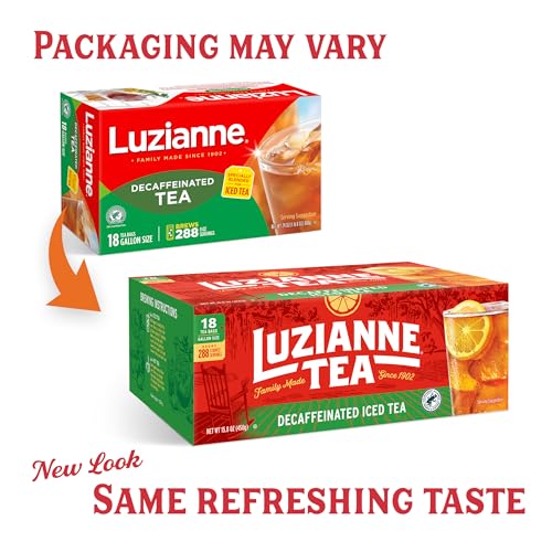 Image of Luzianne Unsweetened Decaffeinated Iced Tea Bags, Gallon Size, 18ct Box, (Pack of 4)