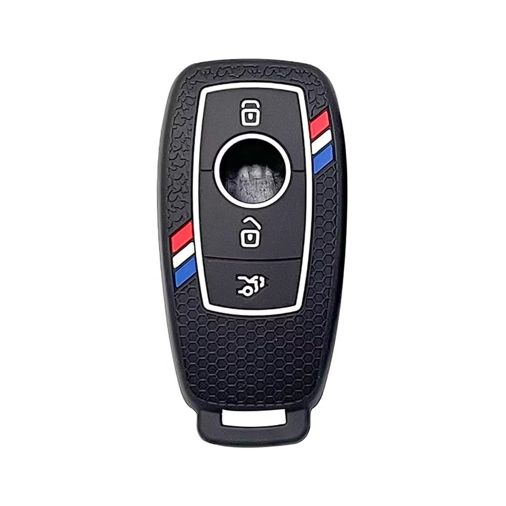 Berfea Key Fob Cover Silicone Keyless Remote Protective Case Sleeve Holder compatible with Mercedes Benz A B C E G S R Class GLA GLB GLC GLE GLS SL SLK Car Key, 3 Button