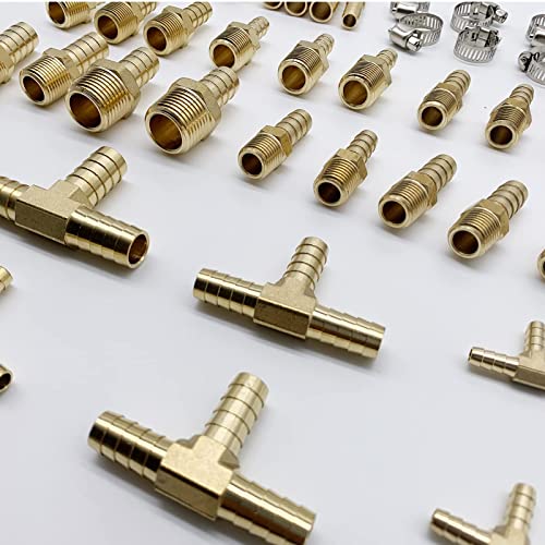 Hardkits 69 Pcs Brass Hose Barb Fittings Assortment Kits 1/8" 3/16" 1/4" 5/16" 3/8" 1/2" Barb Splicer & Barb To Male Coupler & Tee #TOP5