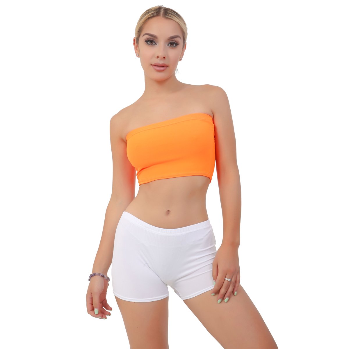 GOSTYLES® Womens Plain Strapless Bandeau Boob Tube Crop Top, Ladies Stretch Vest Bra Summer Casual Clubwear Festival Top (, 10) Orange