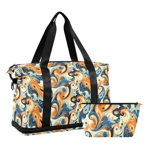 Vintage Color Paisley Gym Bag for Women & Men,Duffel Bag with Shoe Pocket,Weekender Overnight Bag with Trolley Sleeve for Girls Travel 212203832