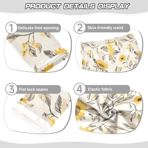 ALAZA Girls' Leggings Children's Yoga Pants Skinny Printed Dance Sunflower Cream Comfortable 4T2
