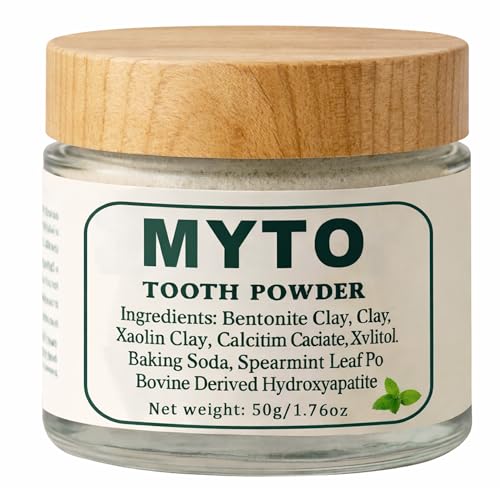 MYTO Hydroxyapatite Tooth Powder, RemineralizingMineral-Based Daily with Mint, Fluoride Free Tooth Powder Spearmint Flavor, 1.76 oz Gentle Daily Oral Care