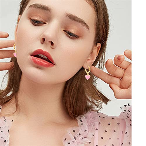 ONLYJUMP 14K Gold Plated Huggie Earrings For Women CZ Tiny Small Hoop Earrings Red Enamel Heart Ear Cuff Initial Huggies Earrings Minimal Jewelry3