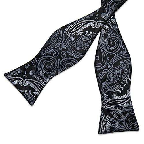 Image of DiBanGu Mens Silk Self Bow Tie Set 4PCS for Tuxedo Wedding,Black Grey