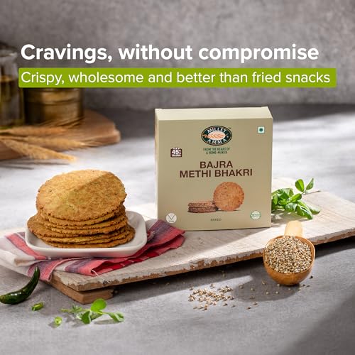 Image of Millet Amma Baked Bajra Methi Bhakhri - 360 Gms | (Pack of 2 - Each 180 Gms) | Ready to Eat | Best Choice for Snack Time, Parties & Events | Healthy Traditional Gujarati Snacks