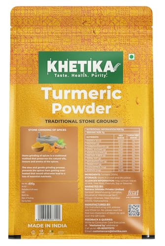 Image of Khetika Turmeric Powder 400g | Toxin Free Haldi | Traditional Stone Ground | High Curcumin & Natural Oils | No Artificial Colours | Authentic Taste & Aroma (Pack of 2)