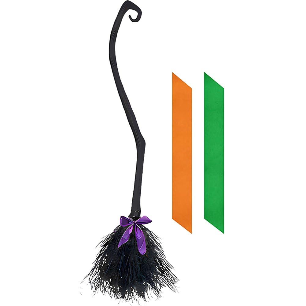Lpitoy Halloween Witch Broom Witch Broomstick with Ribbon Wizard Broomstick Halloween Decor Party Cosplay Costume Accessories