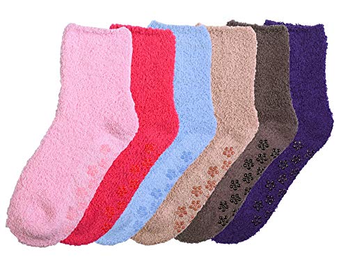 Image of Stanzino 6 PAIRS WOMEN COZY FUZZY NON SKID STRIPES SUPER SOFT WINTER SLIPPER SOCKS 9-11
