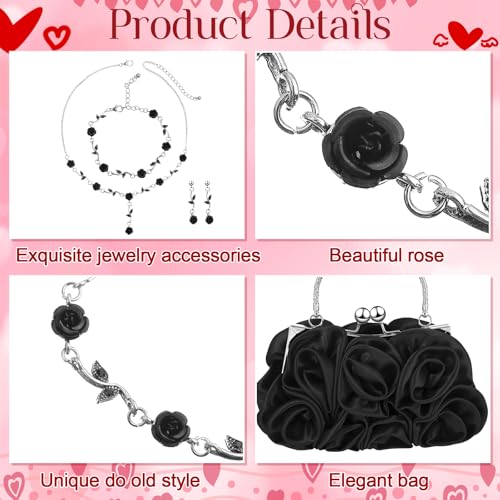 Image of Hicarer 5 Pcs Women Rose Clutch Purse Rose Jewelry Accessories Set