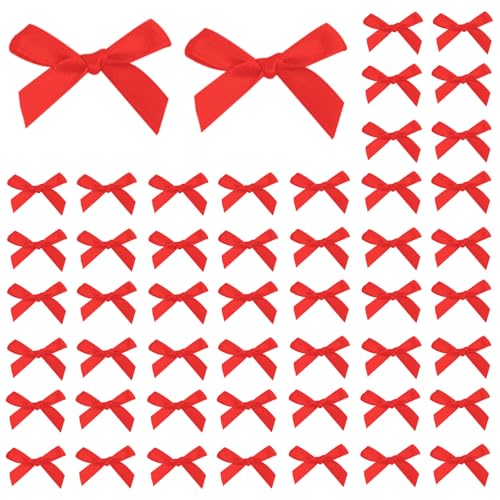 50Pcs 1Inch Mini Ribbon Red Bows for Crafts Gift Wrapping Small Tiny Gift Premade Bow Decor for Women Hair Clip Party Bags Cake Ribbon Bow for Valentine New Year Thanksgiving Birthday