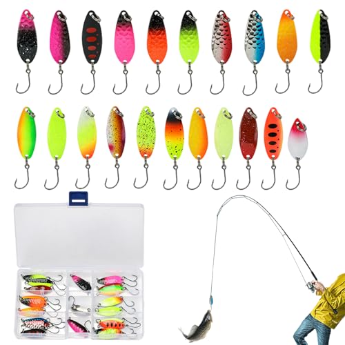 Cucharillas de cebo con anzuelo y aparejo, para lago, estanque, noche, mañana, actividades al aire libre, agua salada, agua, río, 21 piezas