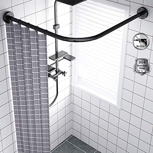 Shower Rod Curved No Drill, Adjustable L Shaped Shower Curtain Rod Pole, Wall Mounted Corner Shower Curtain Rod, 304 Stainless Steel, for Bathroom Black Matte,70 to 95cm × 70 to 95cm