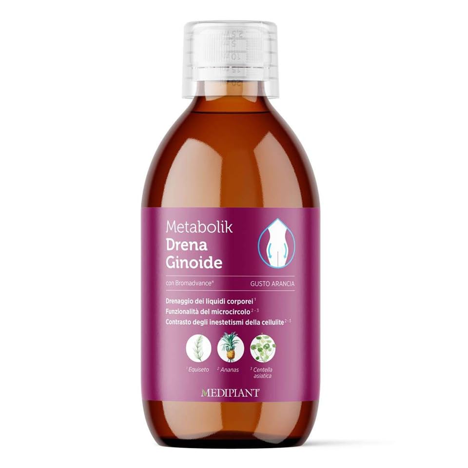 Mediplant - Metabolik Drena Ginoide sabor naranja 500 ml – favorece el drenaje de los líquidos corporales, mejora la funcionalidad de la microcirculación y contrarresta las imperfecciones de la