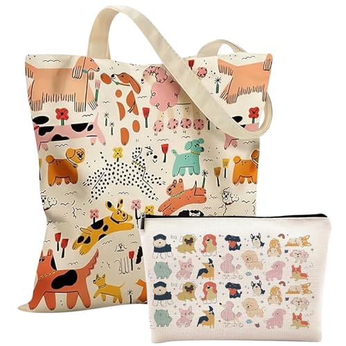 MLPKOI Bolsa Tela Tote Bag & Neceser para Maquillaje, Bolsas de Tela, Bolso Totebag, Bolsa de lona con Estampado de Perro, Bbolsa Compra Reutilizables, para Cumpleaños, Navidad