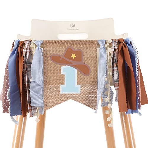 Image of 1st Birthday High Chair Banner - Cowboy Rodeo for Party Fabric Decor,Cake Smash Baby Shower,Backdrop Garland for photo props