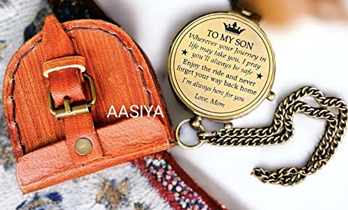 Aasiya To My Son Military Compass For Hiking And Survival- Waterproof Brass Nautical Pocket Compass With Leather Carry Case & Chain For Camping Hunting Climbing Exploring Geology Outdoor Activities #TOP2