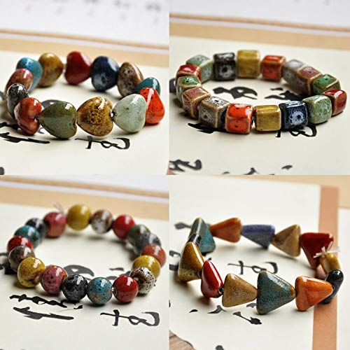 Love Heart Ceramic Bracelet, Flower-Glazed Beaded Bracelet,Elastic Handmade Simple Ethnic Style Hand Chain for Women, Suit for woman over 18 year old-1PCS - Colorful3