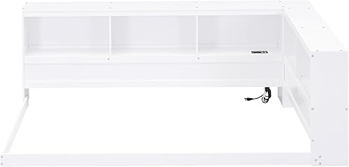 Miniatura 5 de Harper & Bright Designs Sofá cama de tamaño individual, marco de cama individual de madera con estanterías en forma de L y puertos USB, sofá cama