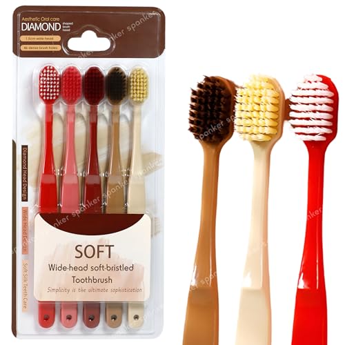 Image of Spanker Pack of 5 Extra Wide Head 15MM Adult Toothbrush with Double Inplanted Soft Feather Like Bristles Non Frizzing Toothbrush for Intensive Care Protect Fragile Gums for Good Cleaning Effect