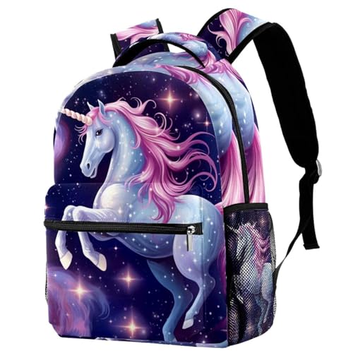 Sac à dos licorne rose ciel étoilé école léger avec grand compartiment et poches