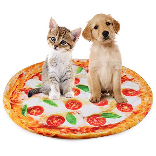 Idepet Kat hond grappige huisdier flanel deken, zachte draagbare huisdier bed huis sofa matten voor puppy's & kleine hond & kittens & katten. (Pizza, M)