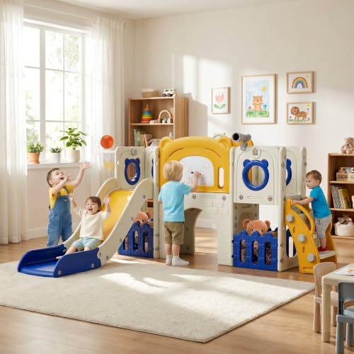 MAMIZO 10 en 1 Toboggan pour Tout-Petits, Toboggan Enfant Panier de Basket et Télescope, Jeu...