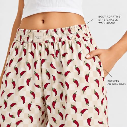 Image of Pepe Jeans Women's Printed Cotton Spandex Regular Fit Pyjama Bottoms | Comfortable Stretch Pyjama for Sleep & Lounge Wear | Soft Breathable Fabric | Elastic Waistband with Drawstring | All-Day Comfort