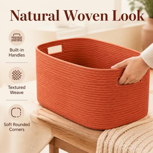 Image of 22.8GAL Extra Large Collapsible Laundry Basket for Dirty Clothes,Shoes, Sturdy Portable Aesthetic Boho Heavy Duty Wicker Hamper for Living Room Thow Pillows Blankets Storage Organizer,Terracotta