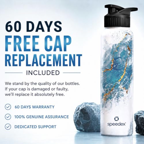 Image of Speedex Stainless Steel Printed Water Bottle 1 Ltr 1000 ml, BIS Approved, Leak Proof Sipper Cap Bottle for Office, School, Travel, Daily Use for Men, Women, Kids, Adults, Ice Marble, Set of 2