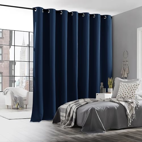 Image of RYB HOME Blackout Curtain for Sliding Glass Door, Thermal Insulated&Privacy Drape for Basement /Media Room, Extra Wide Room Divider Curtain, Window Treatment, Navy Blue, W100 x L108, 1 Panel
