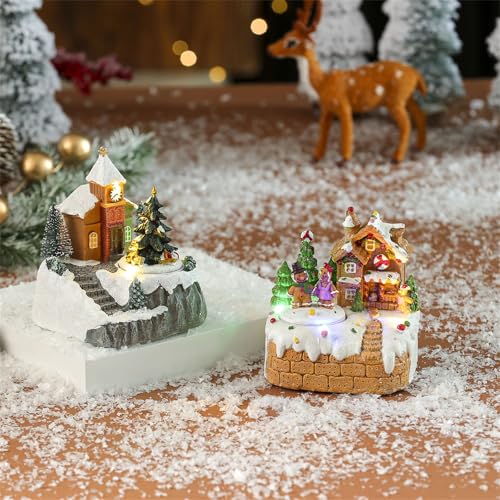 Maison de village de Noël faite à la main déco neige bureau LED piles - 8