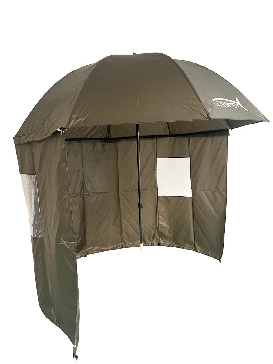 Schirmzelt 240cm mit Reißverschluss und 180° Seitenteil Anglerschirm