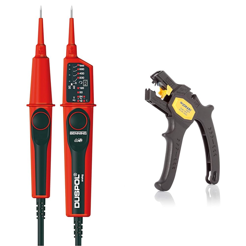Benning Duspol - Analoger Spannungsprüfer, 050261 & JOKARI 20050 Abisolierzange Super 4 plus