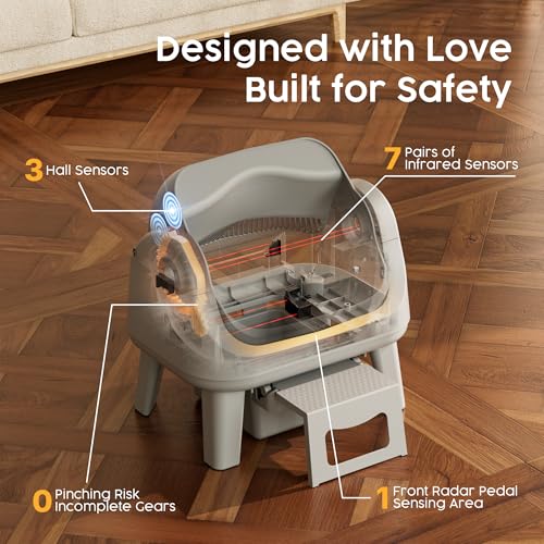Image of PetPivot Open Top Self Cleaning Cat Litter Box, Automatic Litter Box with 7 Pairs of Safety Sensors, Anti-Pinch Protection and Easy Access Step for Senior Cats, Dark Grey