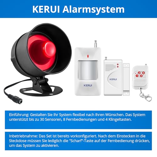 Alarmanlage Wohnung Set, 7-teiliges Set mit 115 dB, Bewegungssensor, Tür- und Fenstersensor und...