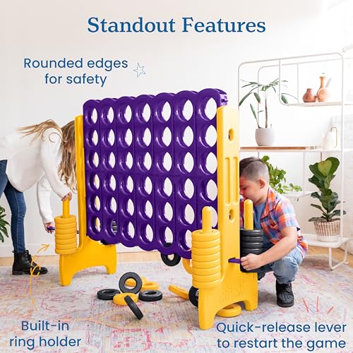 Image of ECR4Kids Jumbo 4-to-Score Giant Game with 42 Rings and Reset Sliders, Kids Games, Purple /Gold