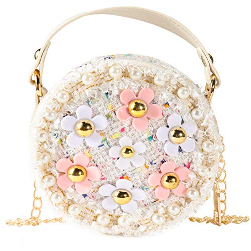 Echolife little girls crossbody purse with pearl flowers mini cut…