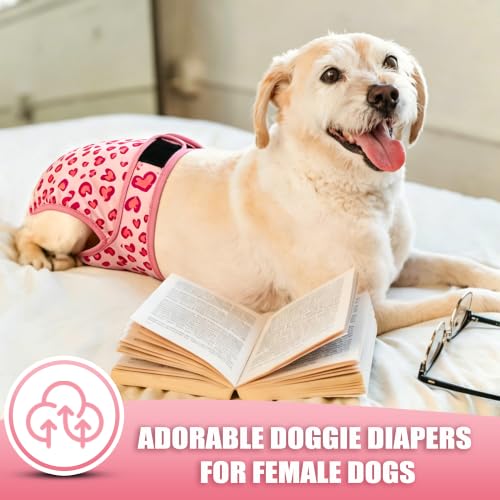 Image of Langsprit Female Dog Diapers for Doggie Puppy,Reusable Dog Period Diapers Female for Heat Peeing,Small Medium Large Doggy Diaper Washable,Dogs Pants 5 Pack, Colorful Geometric, XX-Large