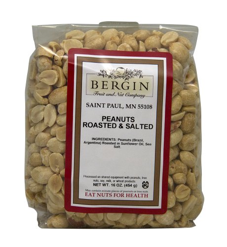 Bergin Nut Company Peanuts Blanched, Roasted Salted, 16-Ounce Bags (Pack of 6)