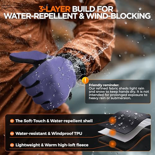 Image of rivmount Winter Gloves Women Men, Cold Weather Touch Screen Liner Glove, Windproof 3-Layers, for Running, Cycling, Biking, Hiking, Driving