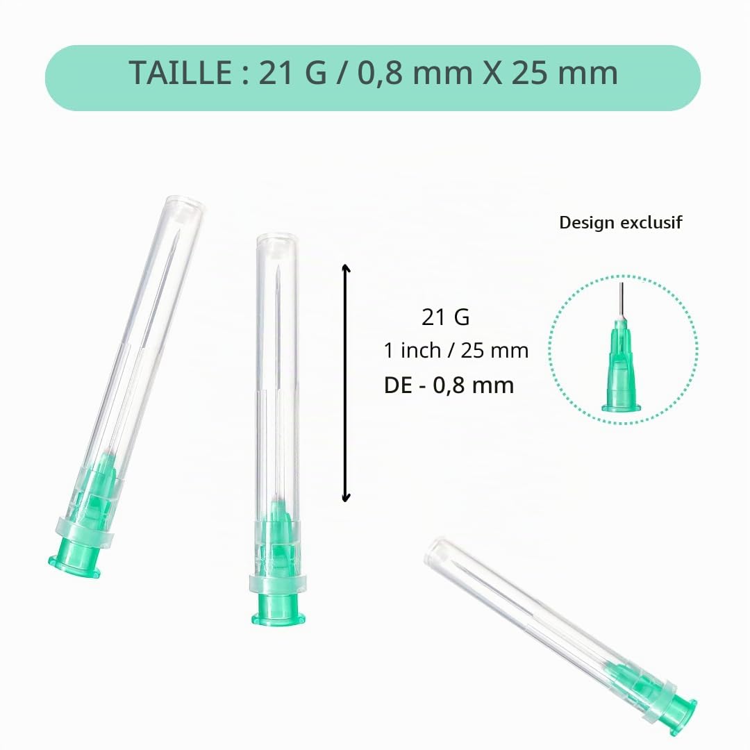 Lot de 100 tubes de distribution en acier inoxydable gramme x 1 (25 mm), différentes tailles : 18/20/21/22/23/25/26/27/30 G, emballés individuellement, pour l'industrie