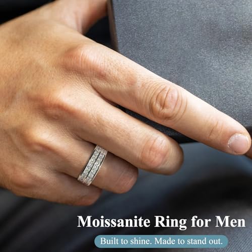Moissanite Wedding Band Eternity Rings Princess Cut D Color VVS1 Moissanite Channel Set, 925 Sterling Silver Moissanite Rings for Men Women3