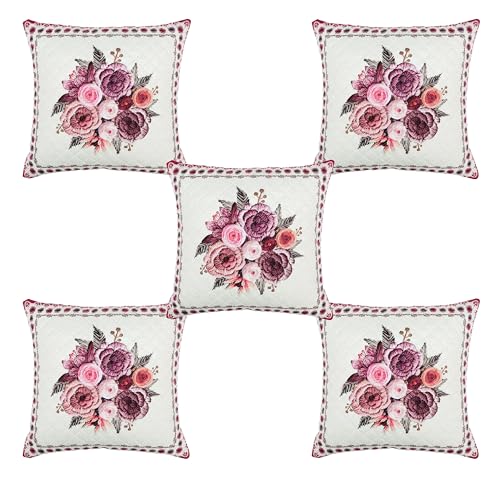 Image of BLUEDOT Home Decorative Floral Printed Cushion Covers Set of 5 (16x16 inches), Multicolor-CC14