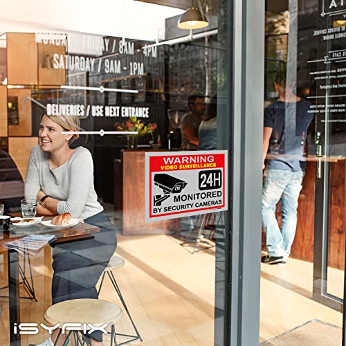 Isyfix Video Surveillance Sign Sticker - 2 Pack 10X7 Inch - Cctv Security Premium Self-Adhesive Reflective Vinyl, Laminated For Ultimate Uv Protection, Water & Fade Resistance, Indoor & Outdoor #TOP3